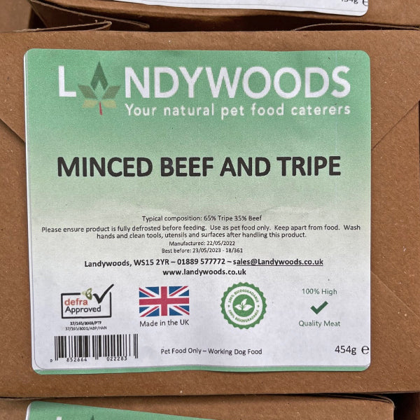 Raw Mince Beef and Tripe 454g at Wirral Dog Food