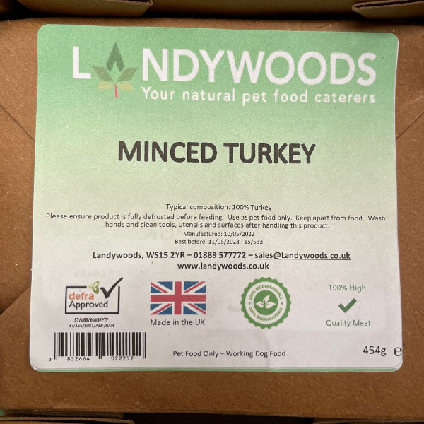 Raw Mince Turkey 454g at Wirral Dog Food